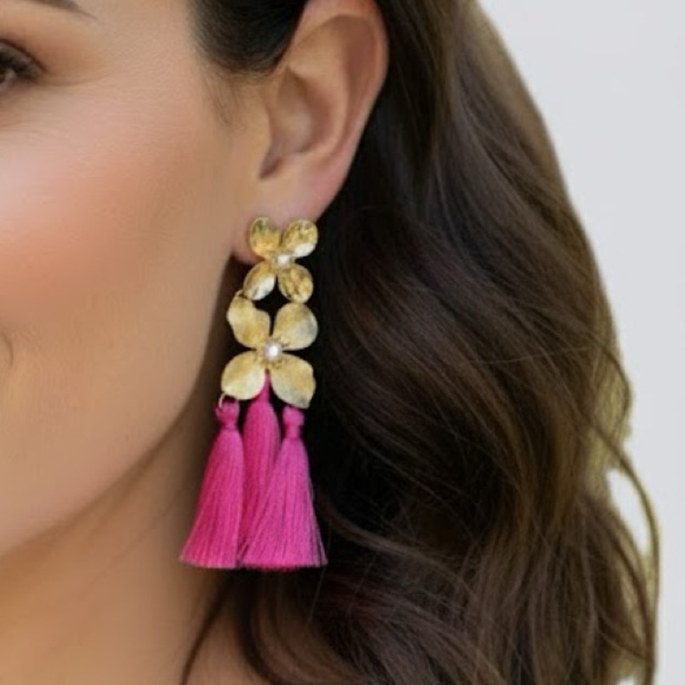 Lilly Pulitzer Via Flora Tassel Earrings In Roxie Pink NWT and In Pouch